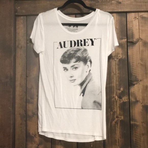 Audrey Hepburn Tops - AUDREY HEPBURN Black & White Tee w/ Velvet Letters